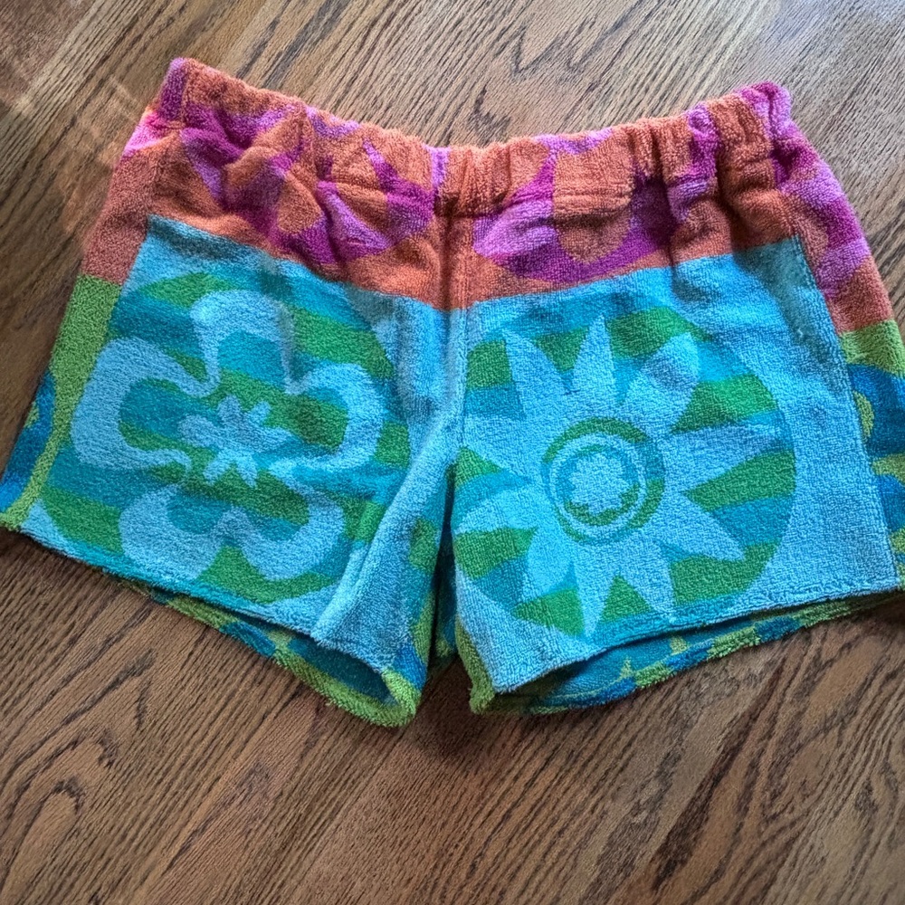 One of a kind, handmade vintage beach towel shorts